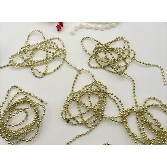 Vintange Mini Christmas Garland Strands Set of 10 White Red Stars Balls Gold - Picture 7 of 10